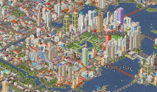 Cape Lanegian (or Cape Lanes) is the second community I built. It was originally a harbour and industrial area, before I built the south's industry and port.<br />It was also the main CBD of BH, which can be seen by the old style buildings that line it's central park, before the North End took this title away from it.