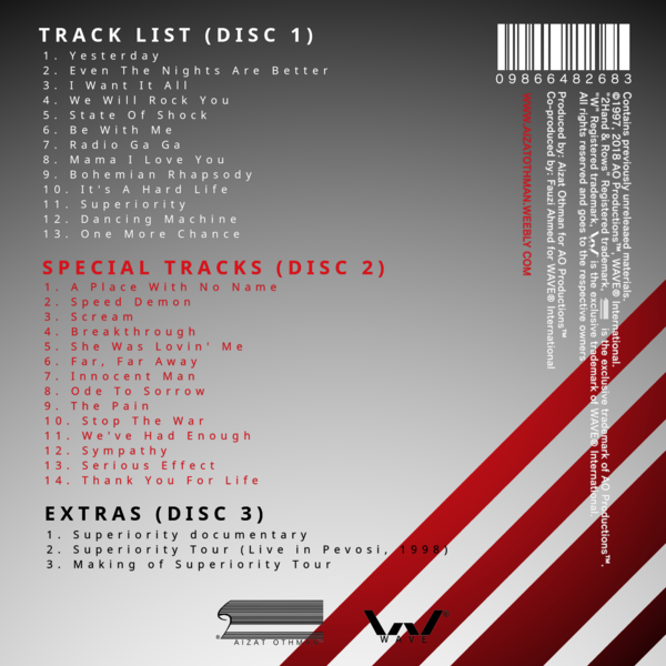 Back cover: Disc 1 - Originally released tracks, Disc 2 - Unreleased tracks that were recorded during the era, Disc 3 - Extras