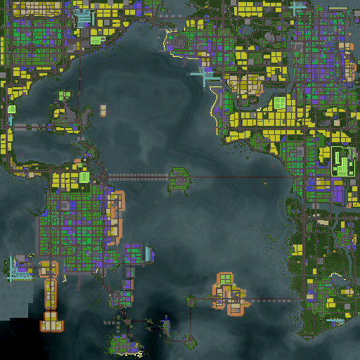 The minimap.<br /><br /><br />Upper left: Greenfield City. Upper Right: New Wellington, Lower left: Pearl City, Right middle, Fort Ruther. Left tot New Wellington: New Karlsruhe.